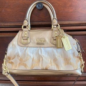 Coach Gold Leather and Fabric Bag